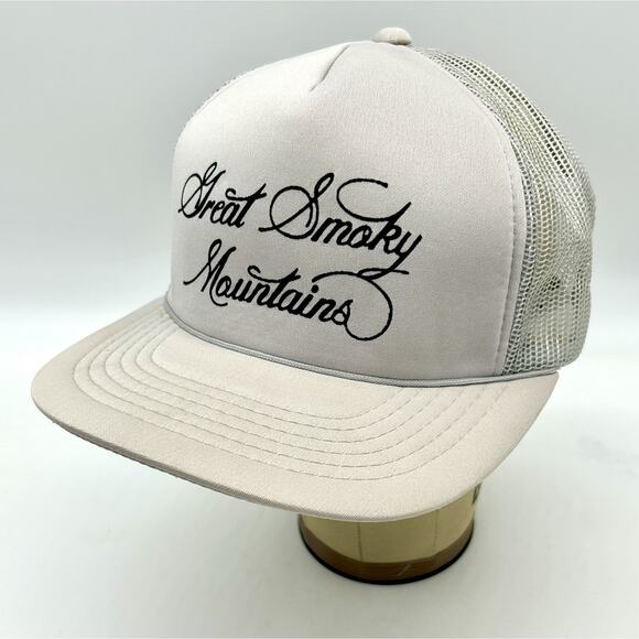 Vintage 90s Streetwear Great Smoky Mountains Script Spell Out Trucker Hat - Picture 1 of 9